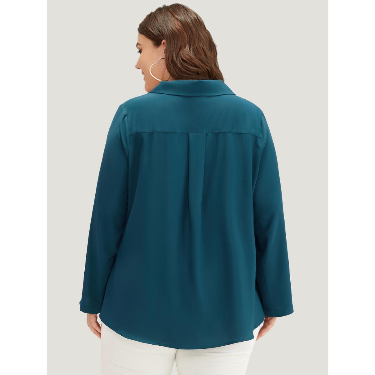 Plus Size Aegean Solid Shirt Collar Plicated Detail Blouse Women Office Long Sleeve Shirt collar Work Blouses BloomChic 30/6X Product Image