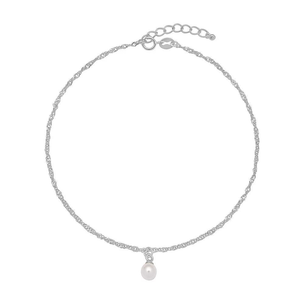 PRIMROSE Sterling Silver White Glass Pearl Singapore Chain Anklet, Women's, Size: 9", Sterling White Product Image