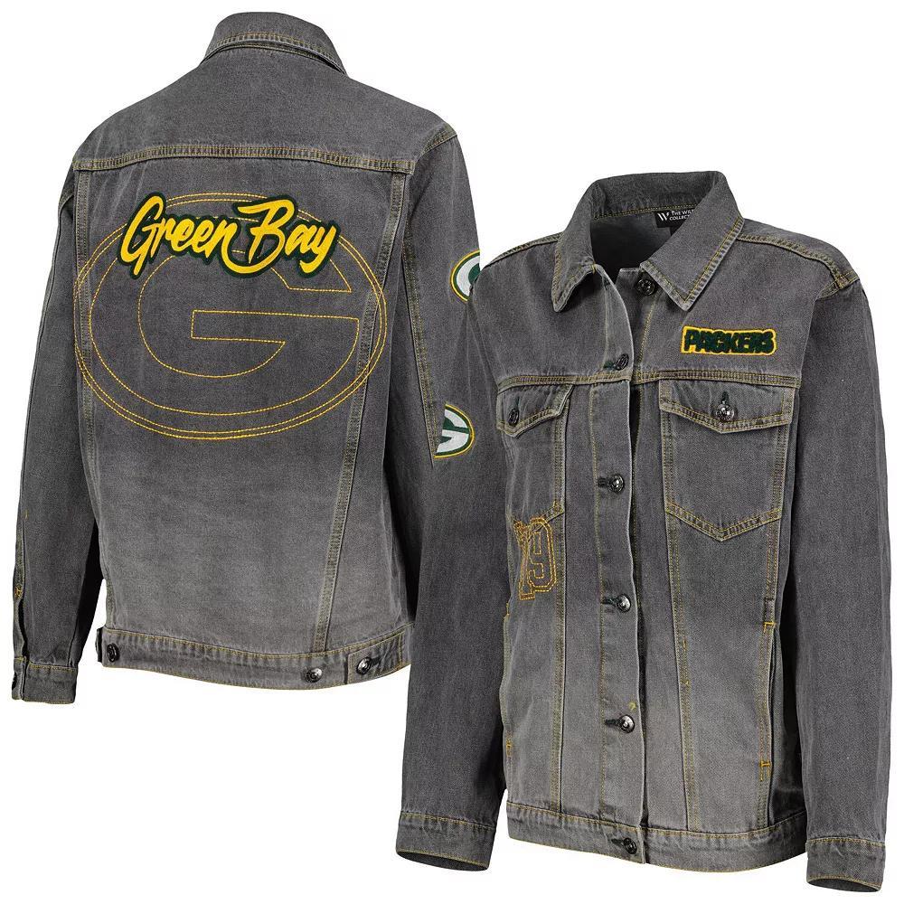 Women's The Wild Collective Denim Green Bay Packers Faded Button-Up Jacket, Size: 2XL, Turquoise A Product Image