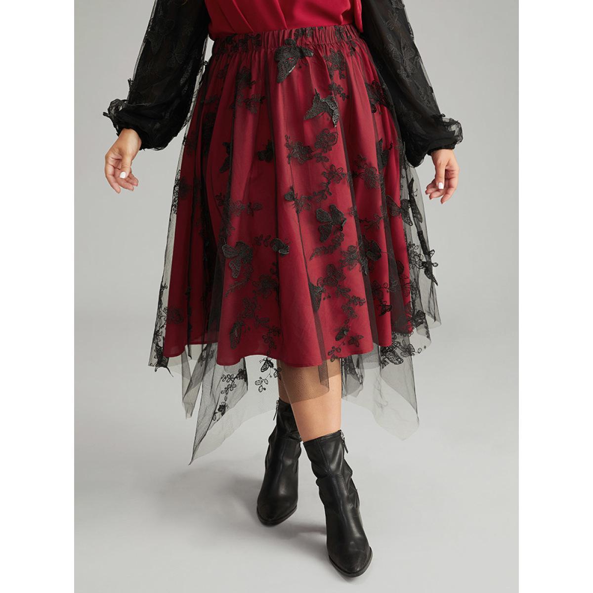 Plus Size Raspberry Butterfly Plisse Patchwork Keyhole Blouse Women Glamour Long Sleeve Keyhole Cut-Out Festival-Halloween Blouses BloomChic 10/M Product Image
