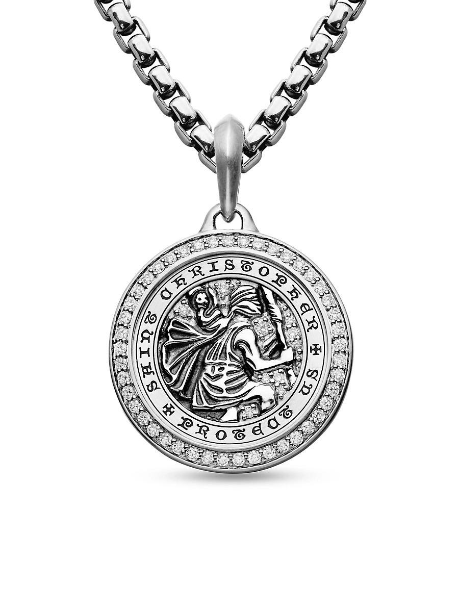 David Yurman Mens Sterling Silver St. Christopher Medallion Amulet with Pave Diamonds Product Image