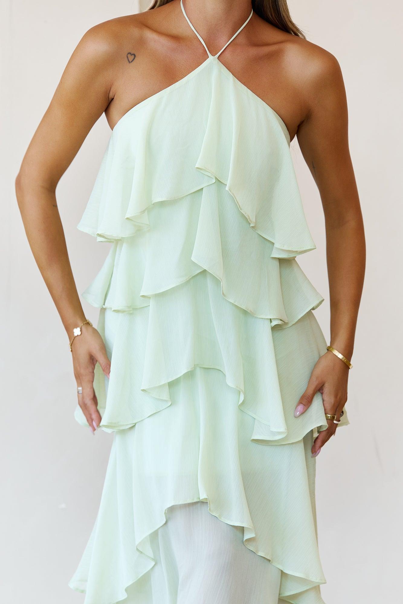 Santorini Breeze Halter Maxi Dress Lime Product Image