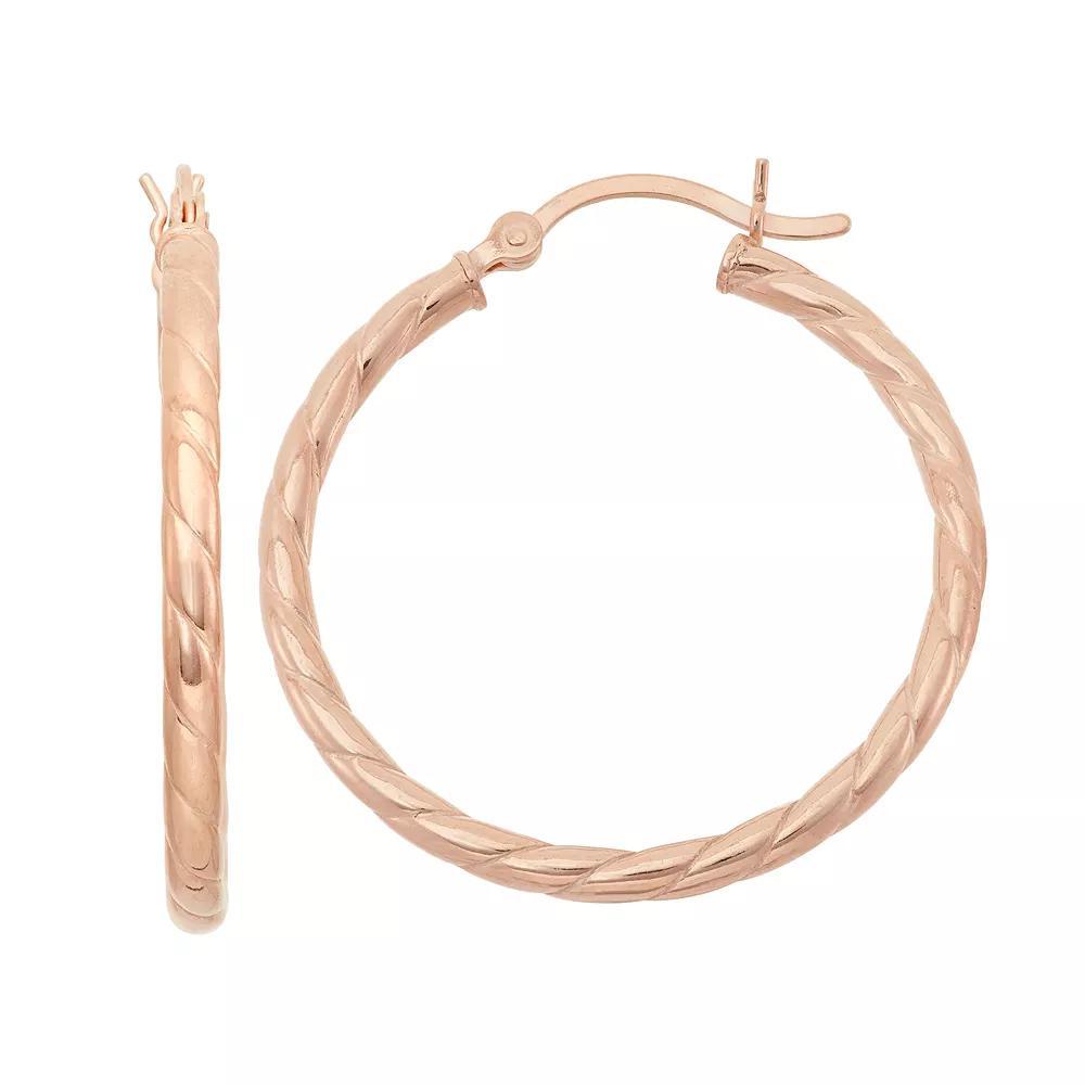 Jordan Blue 14k Rose Gold Over Silver Textured Rope Hoop Earrings, Women's, Pink Product Image