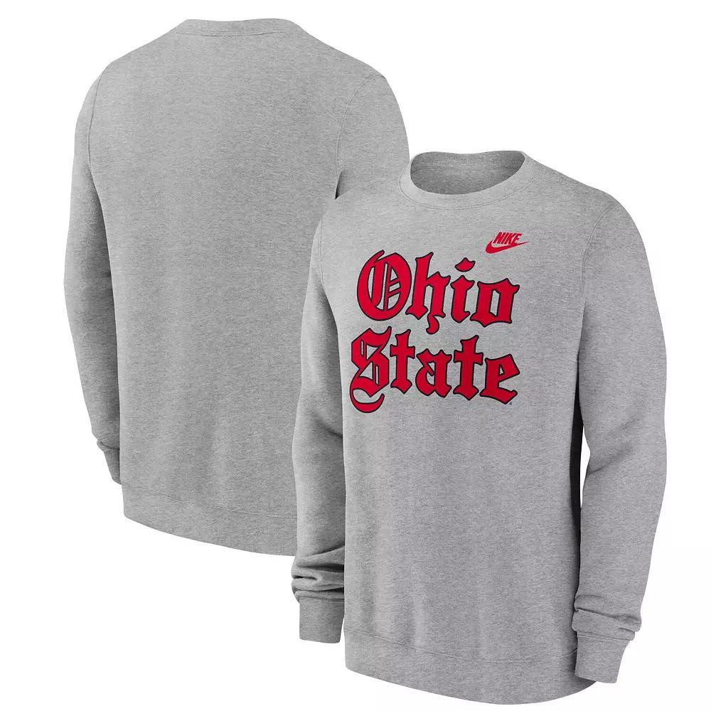 Men's Nike Heather Gray Ohio State Buckeyes Old English Fleece Sweatshirt, Size: Large, Grey Product Image