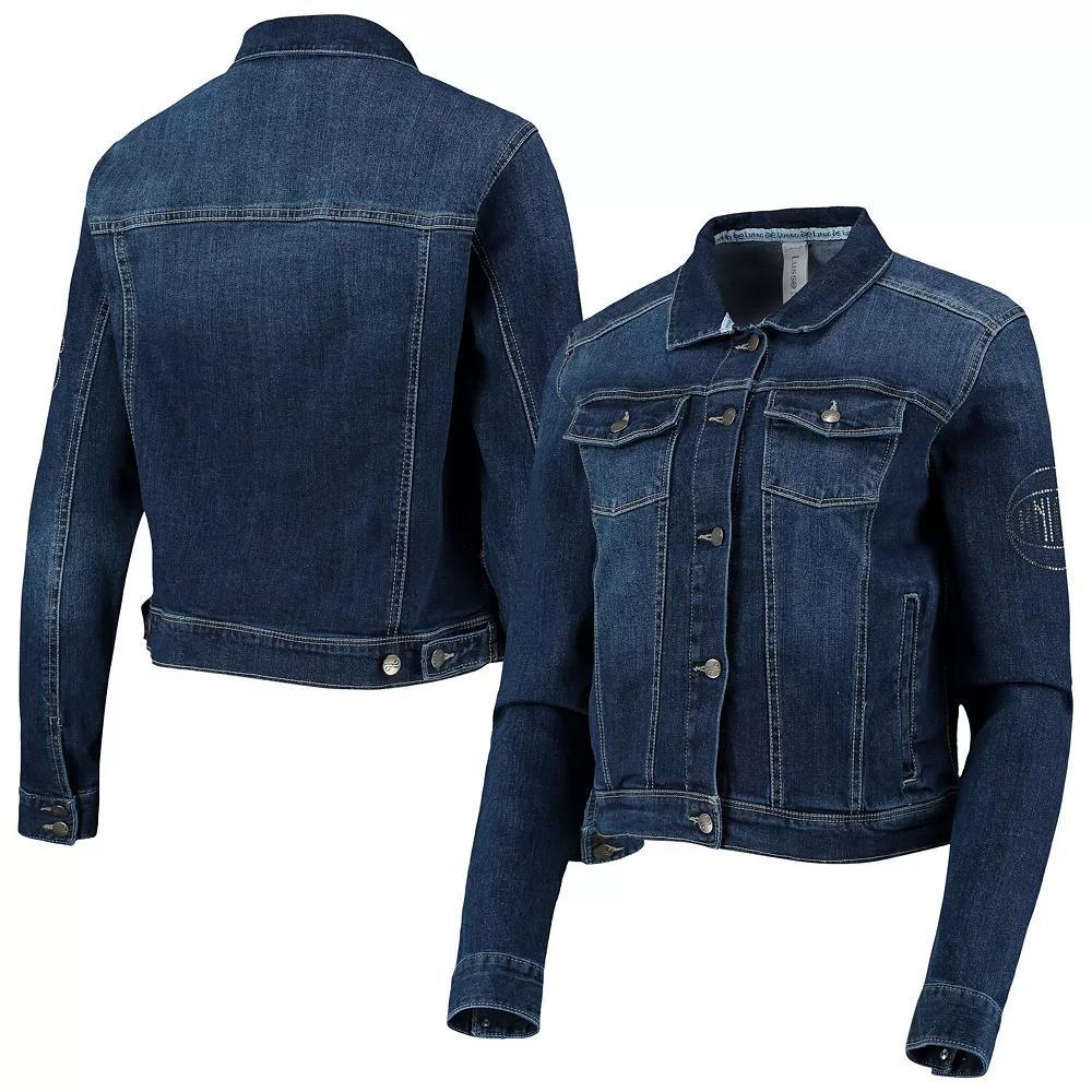 Women's Lusso Blue New York Knicks Georgie Crystals Button-Up Denim Jacket, Size: XS Product Image