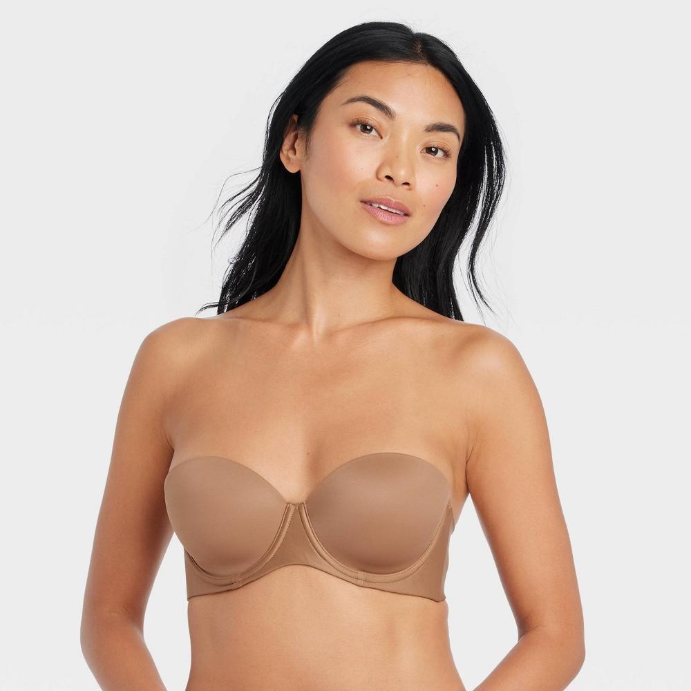 Women's Lightly Lined Strapless Bra - Auden™ Brown 36D: High Support, Adjustable Back Hook, Mesh Liner, Hand Wash Product Image