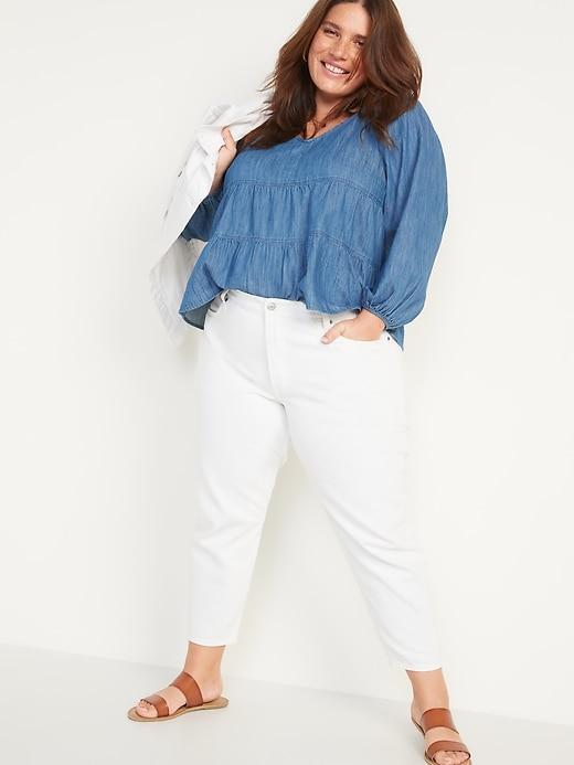 Mid-Rise Button-Fly Slouchy Taper Crop Jeans Product Image
