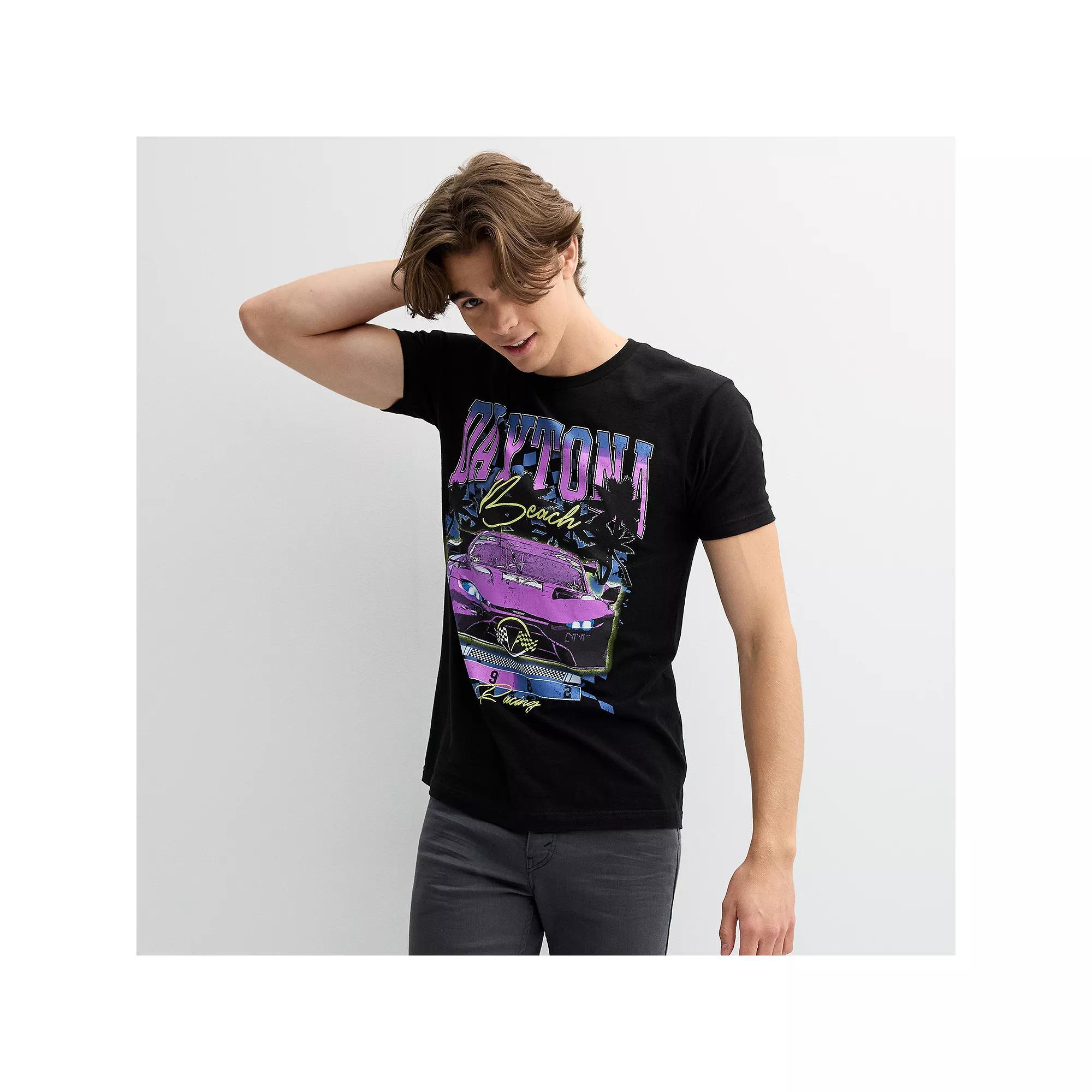 Men's "Daytona Beach" Racing Vintage Oversized Graphic Short Sleeve Tee, Size: XXL, Black Product Image
