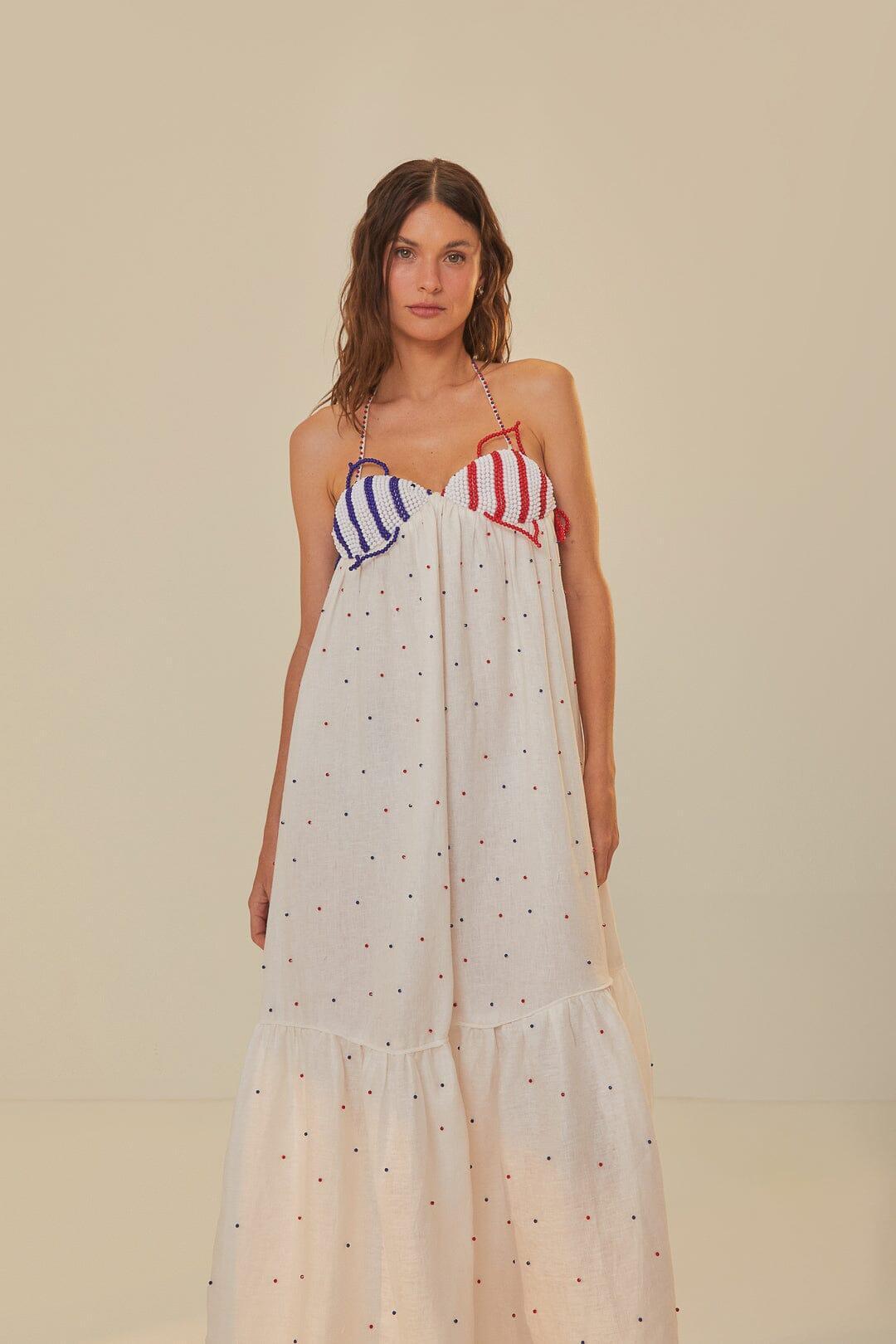 White Beaded Fishes Sleeveless Maxi Dress Product Image