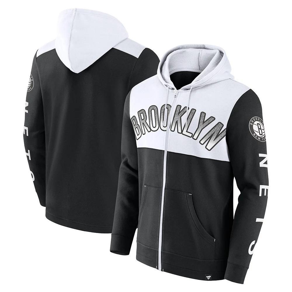 Men's Fanatics Branded Black/White Brooklyn Nets Skyhook Colorblock Full-Zip Hoodie, Size: Large Product Image
