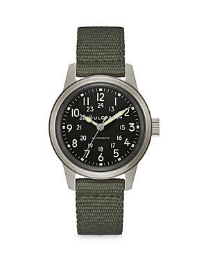 Bulova Mens Automatic Military Leather NATO Strap Watch - 96A246K Black Product Image