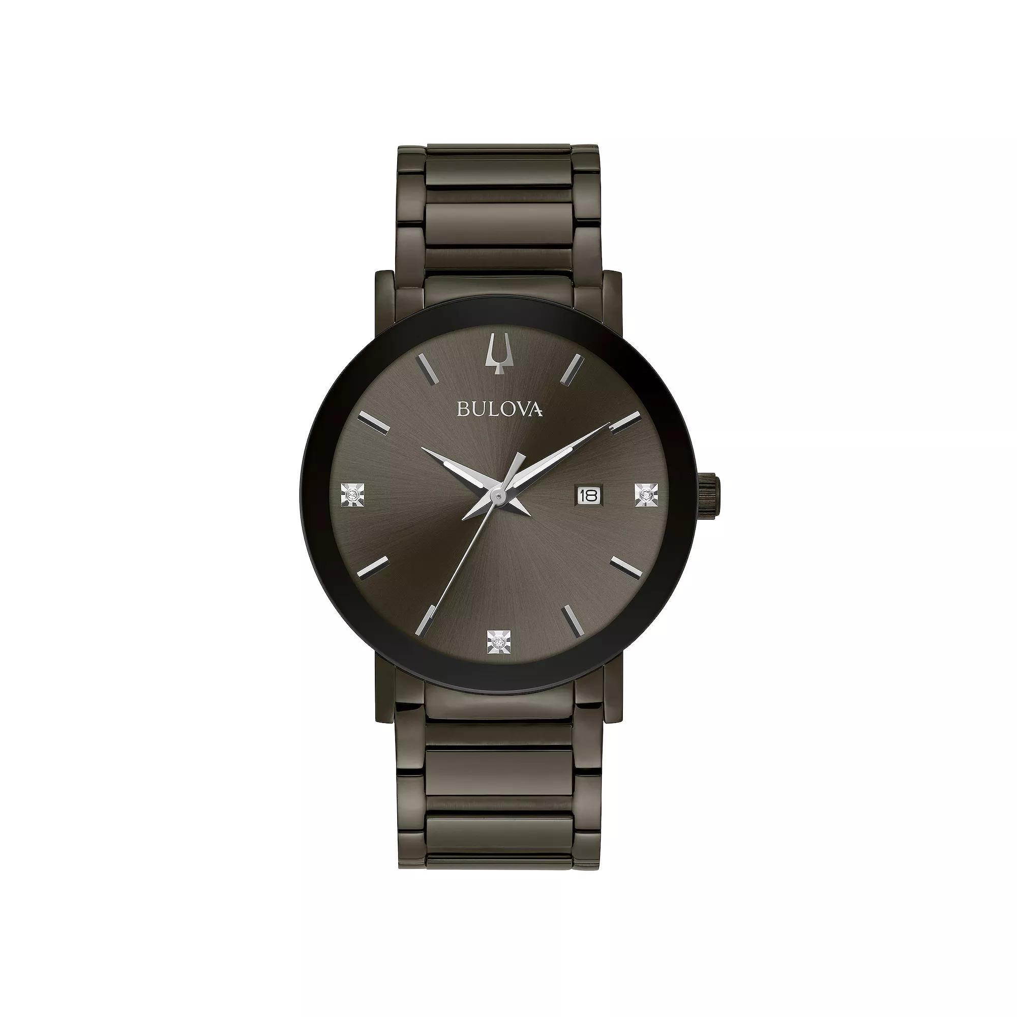 Bulova Mens Grey Stainless Steel Diamond Accent Bracelet Watch - 98D158 Gray Product Image