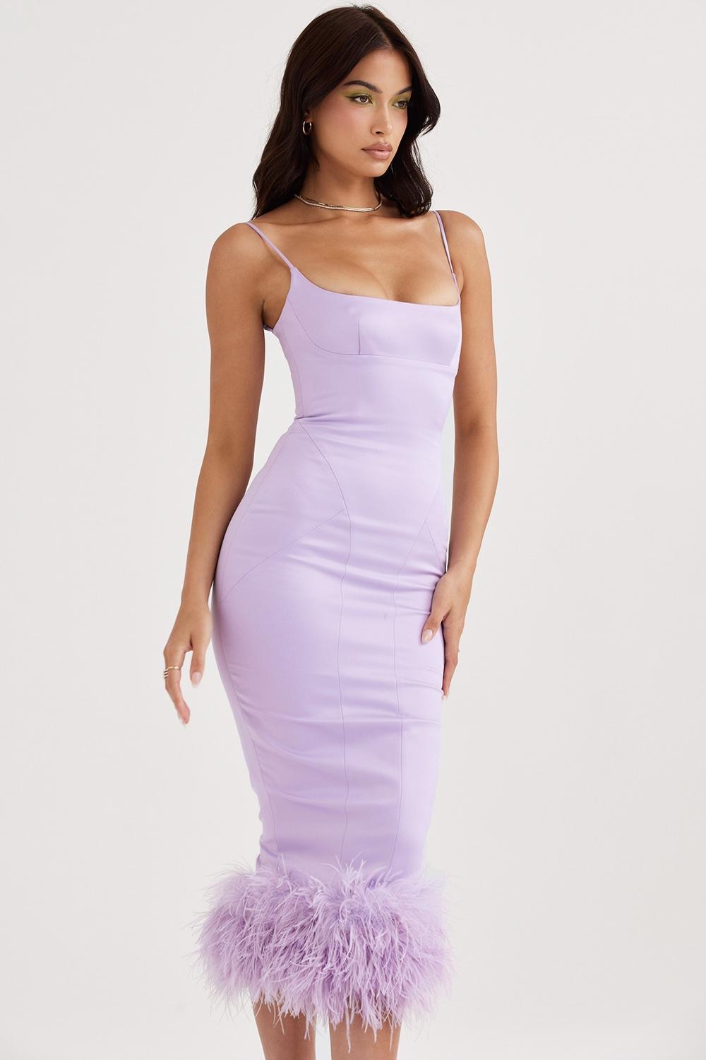 Helena  orchid satin midi dress - sale Product Image