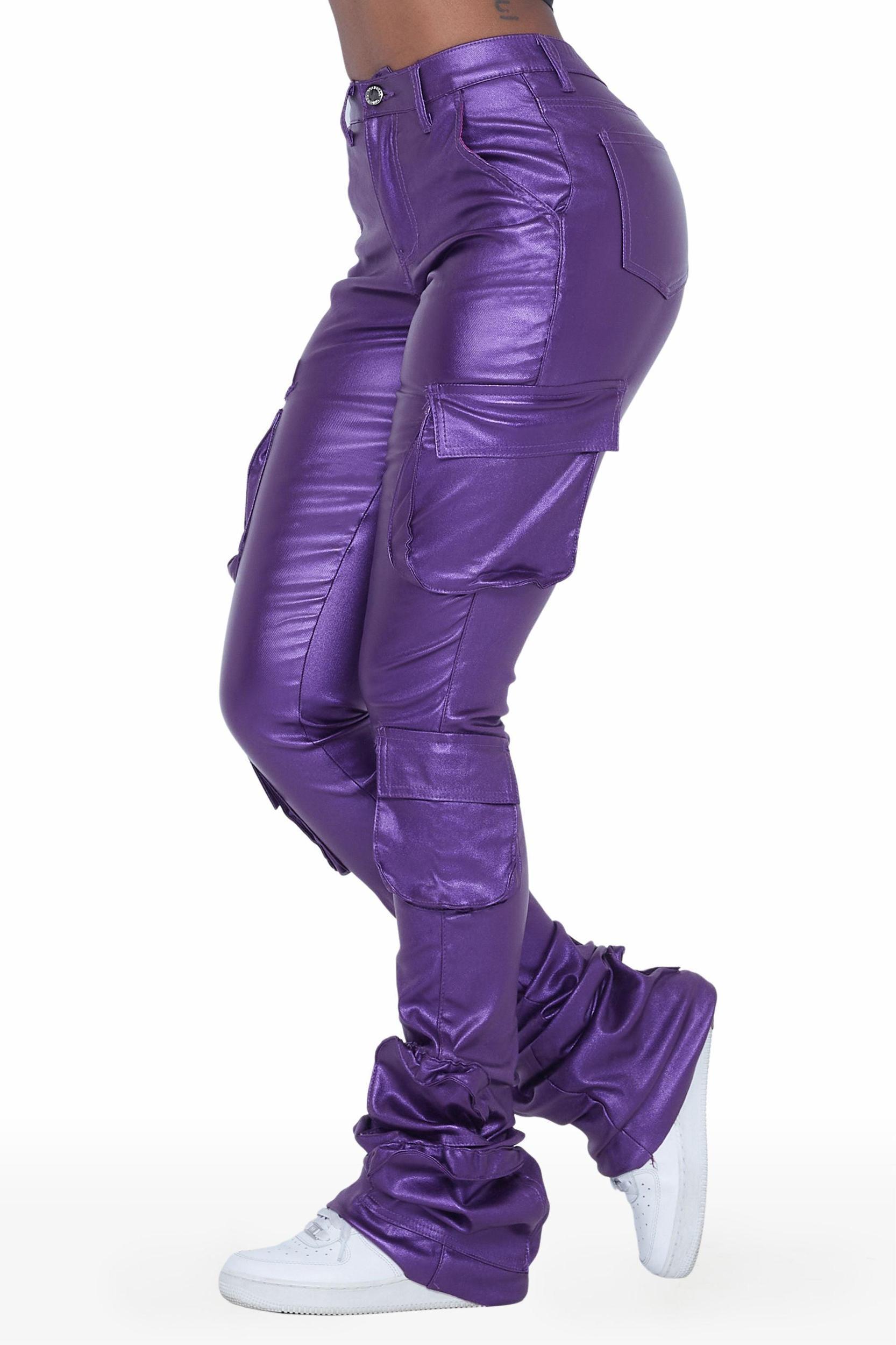 Miracle Purple PU Cargo Super Stacked Pant Female Product Image