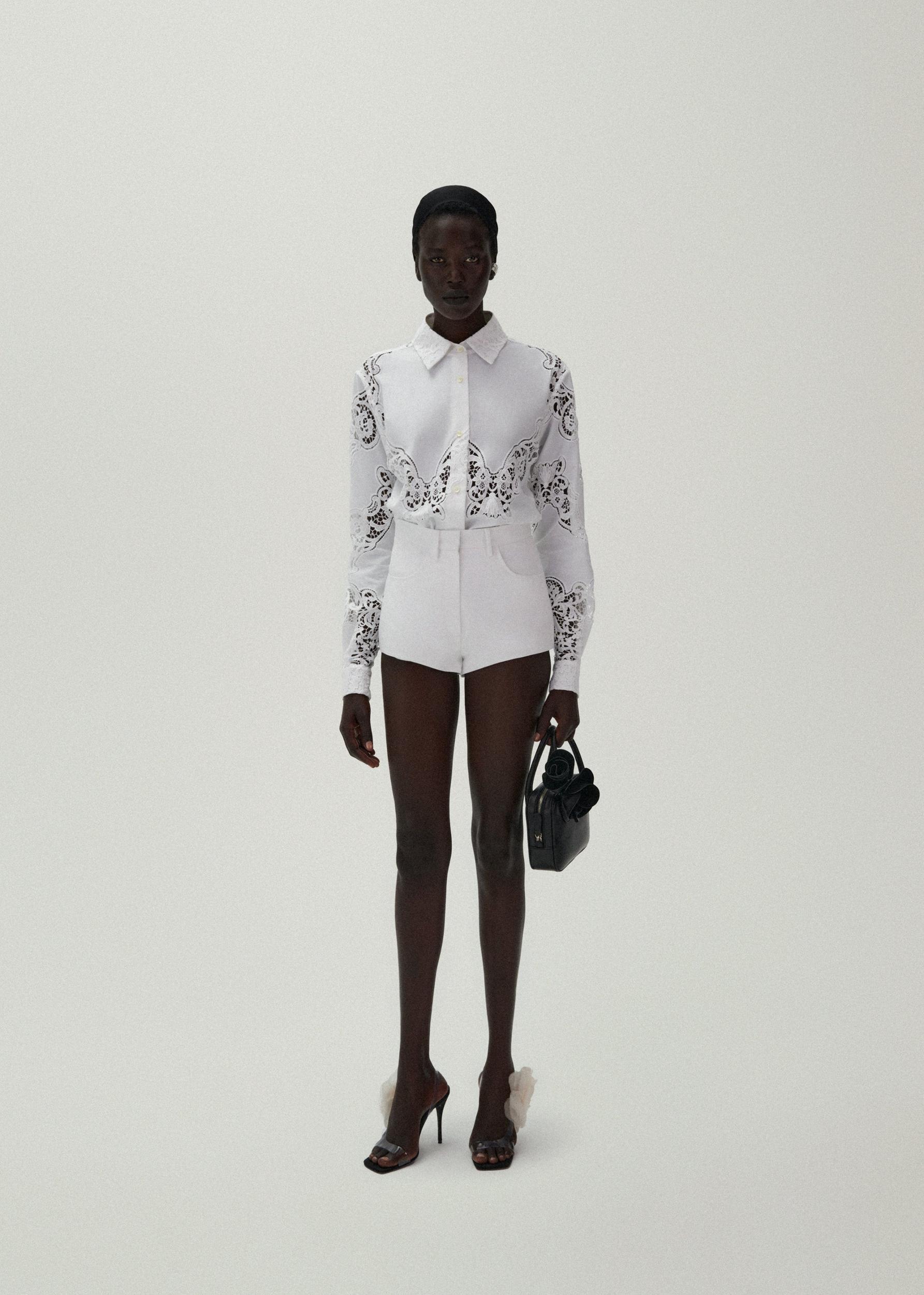 Classic cotton button up shirt in white lace Product Image