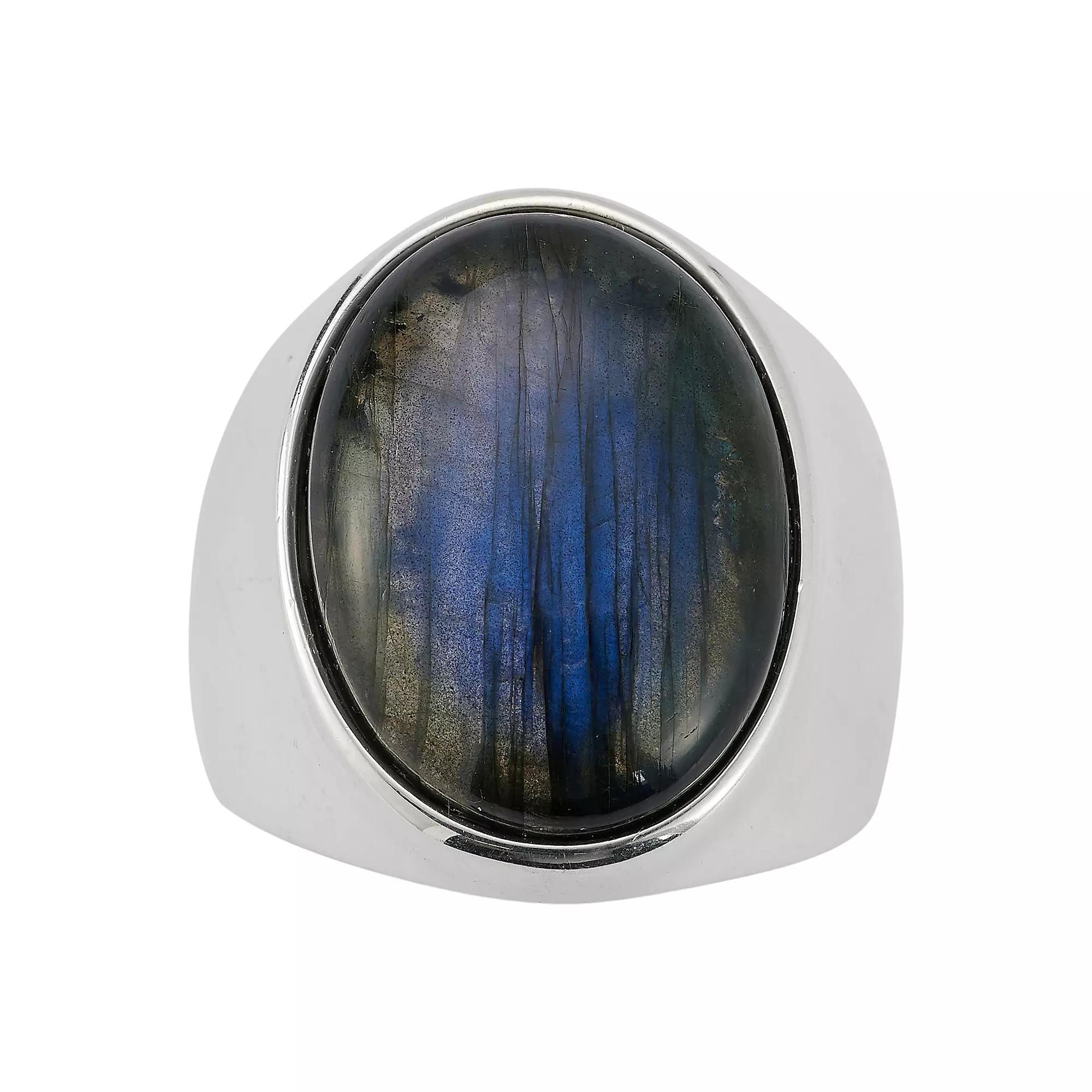 Menster Mens Sterling Silver Labradorite Large Oval Signet Ring Product Image