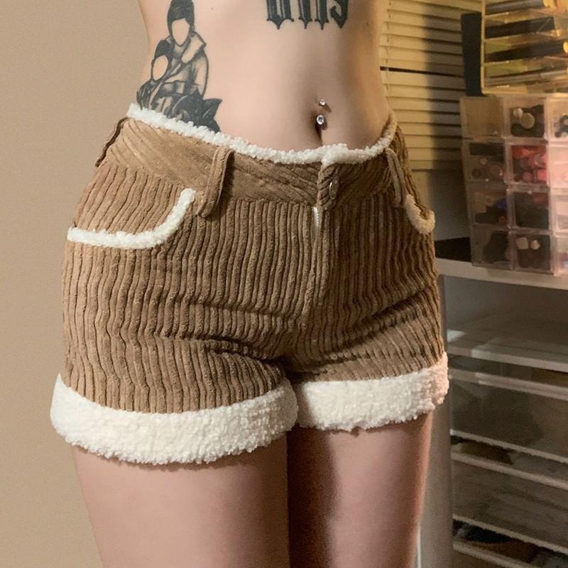 Mid Rise Corduroy Fleece Trim Shorts Product Image