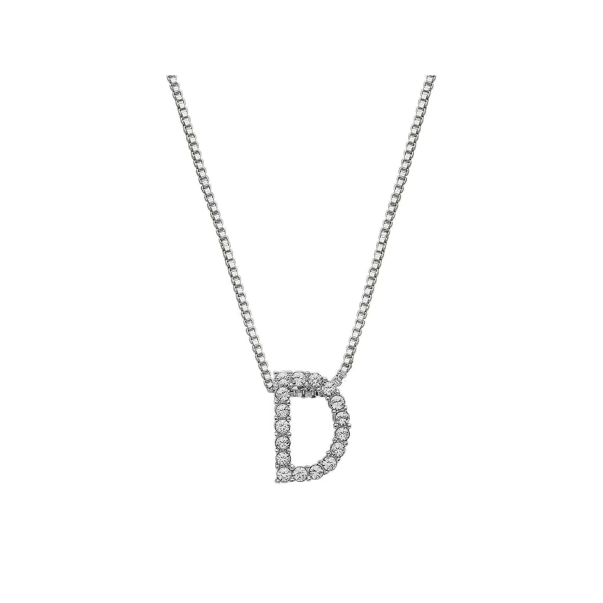 Brilliance Silver Plated Crystal Initial Pendant, Women's, Size: 18", Silver Tone G Product Image