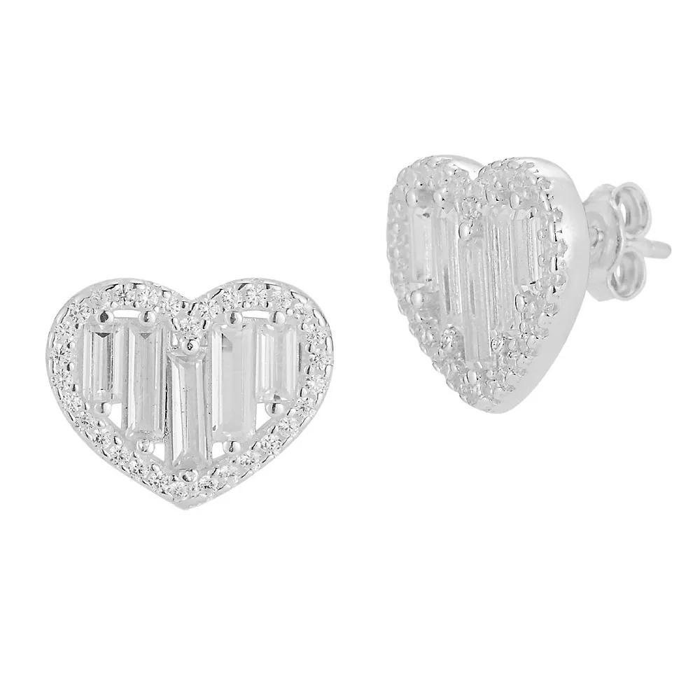 Sunkissed Sterling Cubic Zirconia Heart Stud Earrings, Women's, Silver Tone Product Image