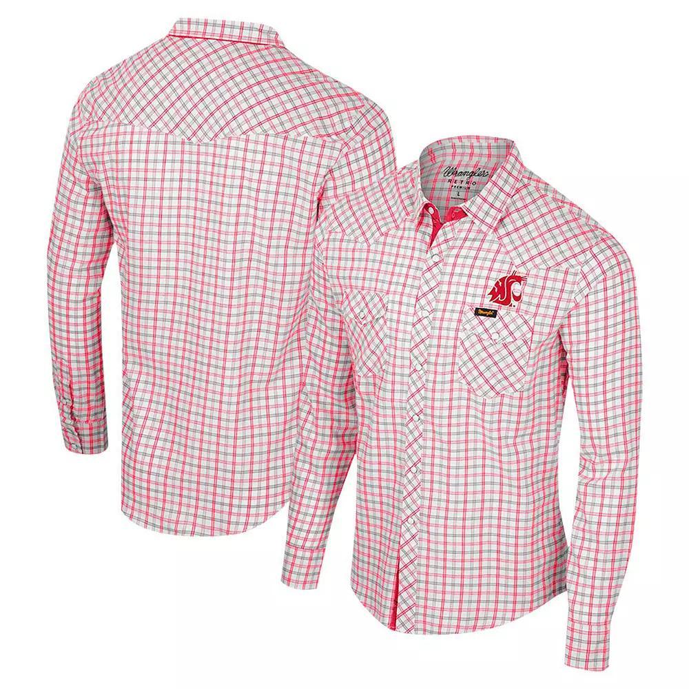 Men's Colosseum x Wrangler White Washington State Cougars Plaid Window Pane Long Sleeve Full-Snap Shirt, Size: Large, Wsc White Product Image
