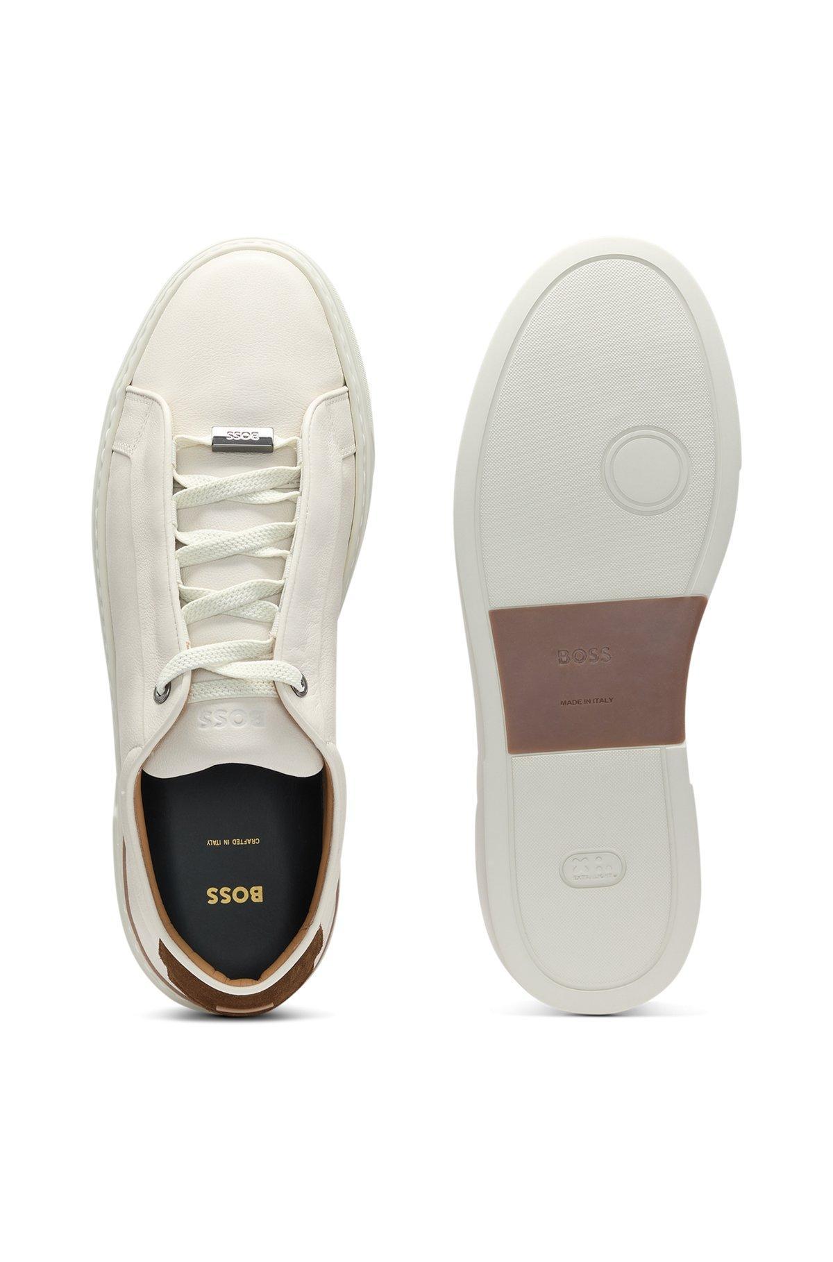 BOSS - Gary leather trainers with suede backtab - White Product Image