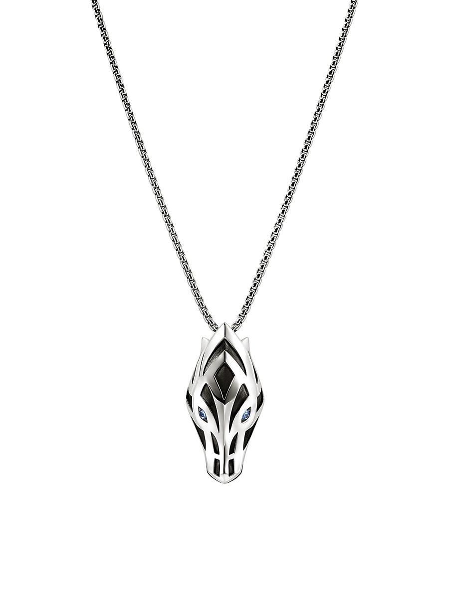 John Hardy Mens Sterling Silver Naga Blue Sapphire Snake Pendant Necklace, 22 Product Image