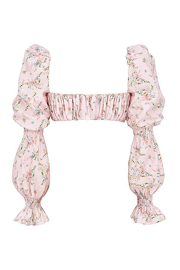 Henrietta Pink Floral Shirred Bralette Top Product Image