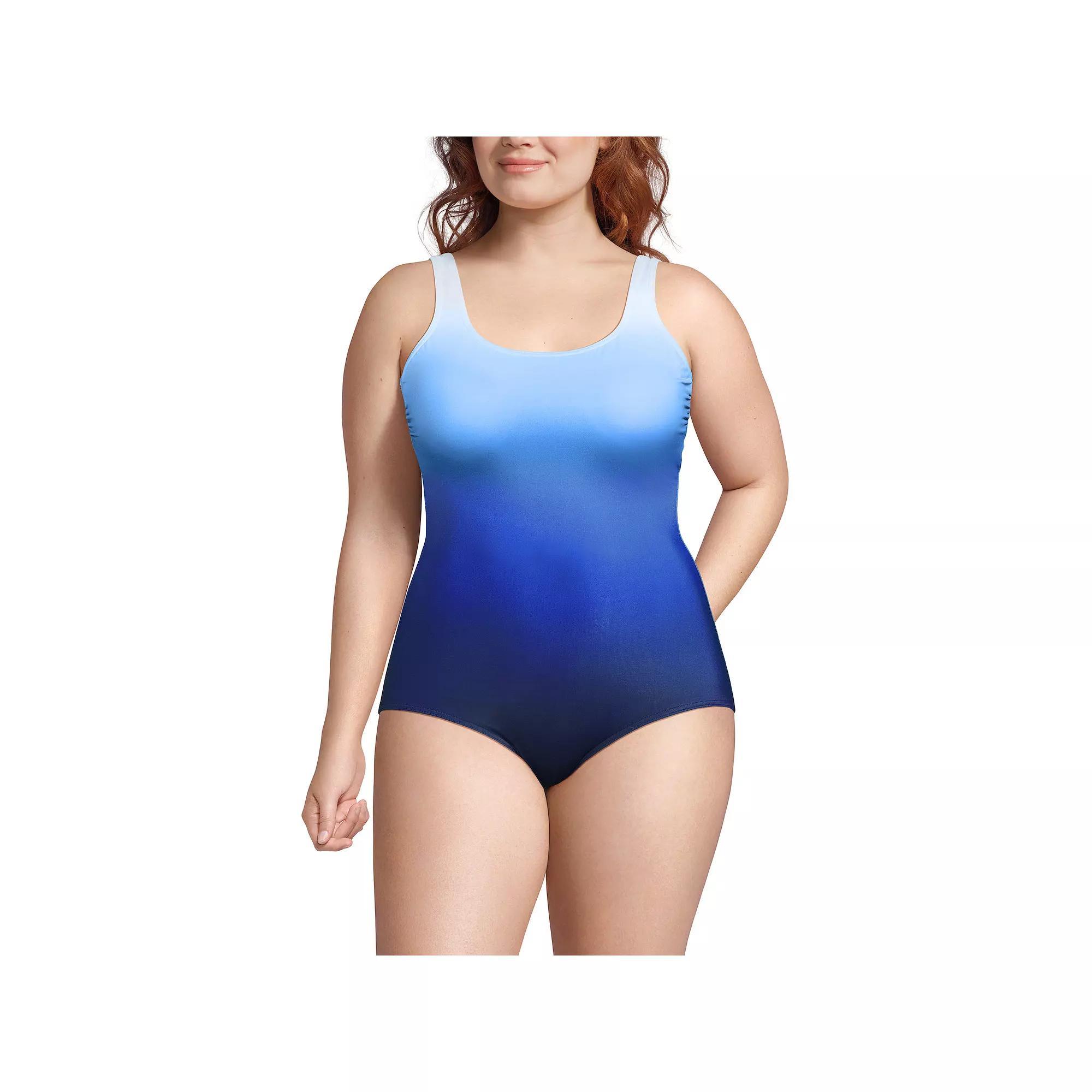 Plus Size Lands' End Tugless UPF 50 Sporty One-Piece Swimsuit, Women's, Size: 22 W, Navy Blue Ombre Product Image