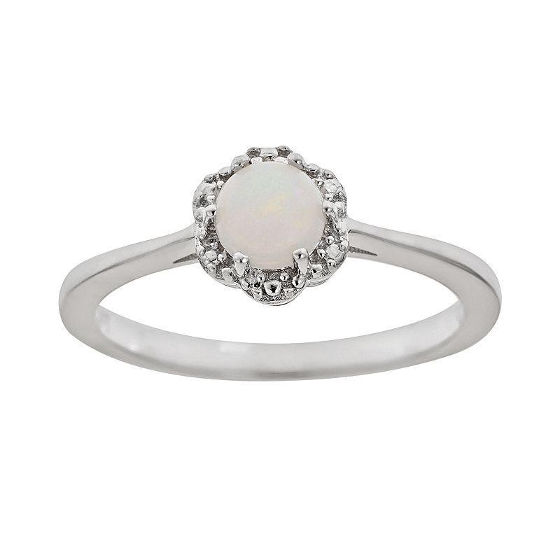 Celebration Gems Sterling Silver Aquamarine Studded Flower Ring, Women's, Size: 8 Product Image