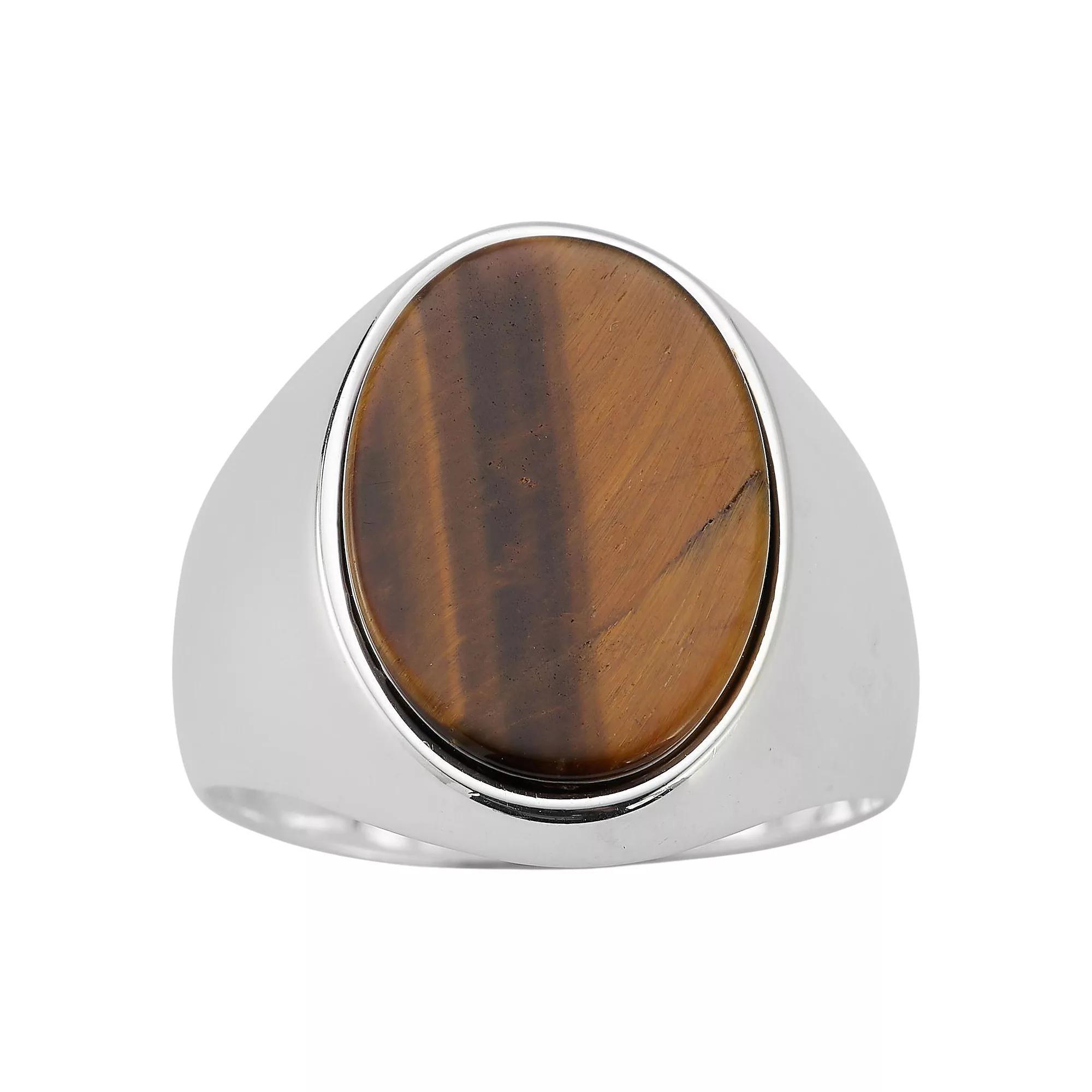 Men's Menster Sterling Silver Oval Gemstone Ring, Size: 10, Tiger Eye Sterling Product Image