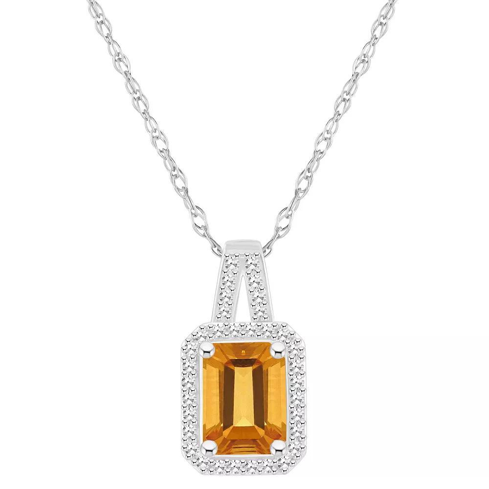 Celebration Gems Sterling Silver Gemstone & 1/6 Carat T.W. Diamond Halo Pendant Necklace, Women's, Size: 18", Citrine Product Image