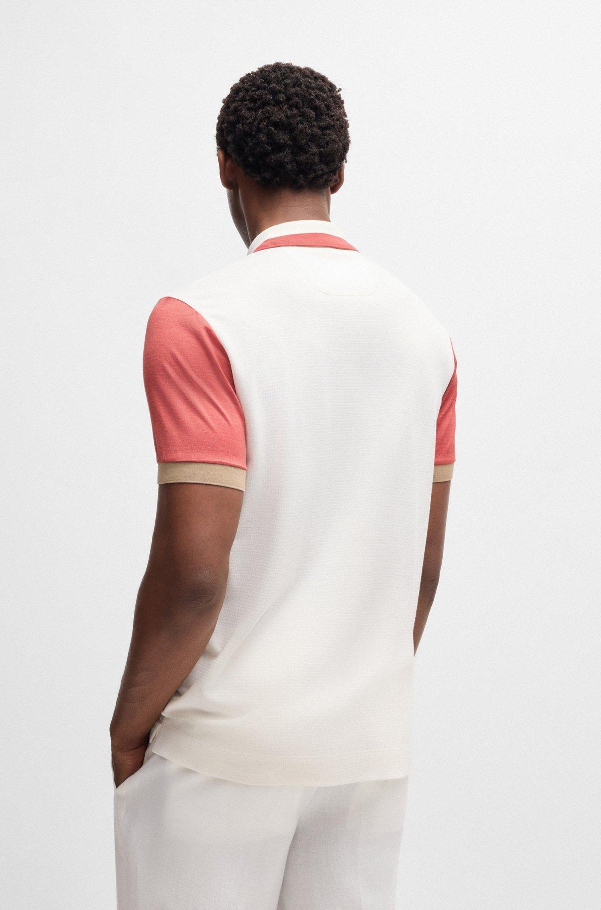 BOSS - Cotton-silk polo shirt with contrast details - White Product Image