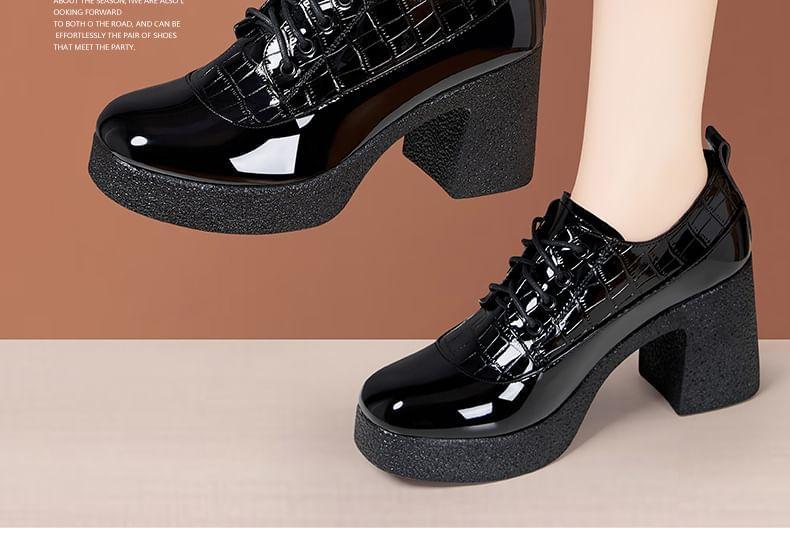 Croc Grain Platform Chunky Heel Lace-Up Shoes Product Image