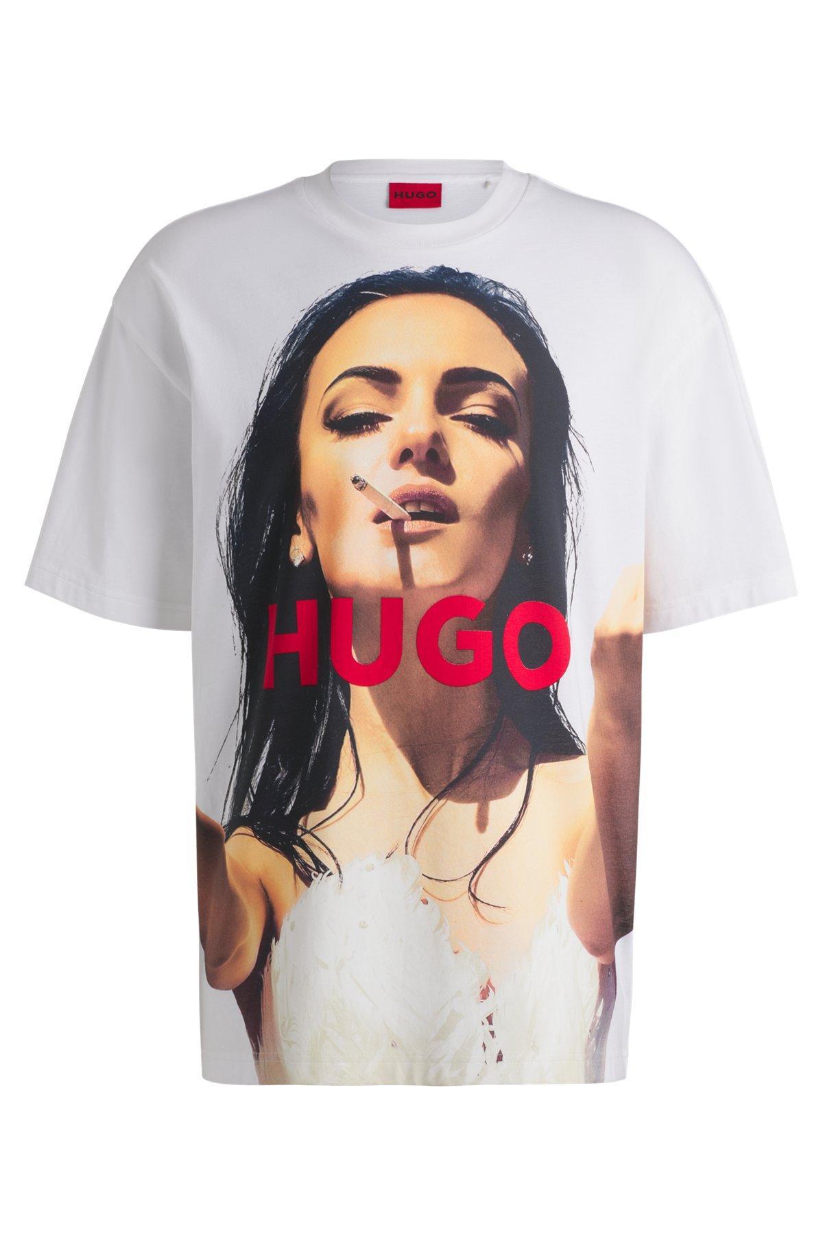 HUGO - Oversize-fit T-shirt in cotton with high-impact print - White Product Image