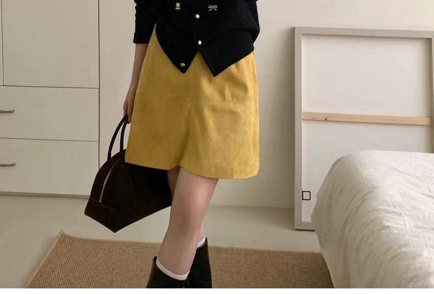 Crew Neck Bow Embroidered Button-Up Cardigan Product Image