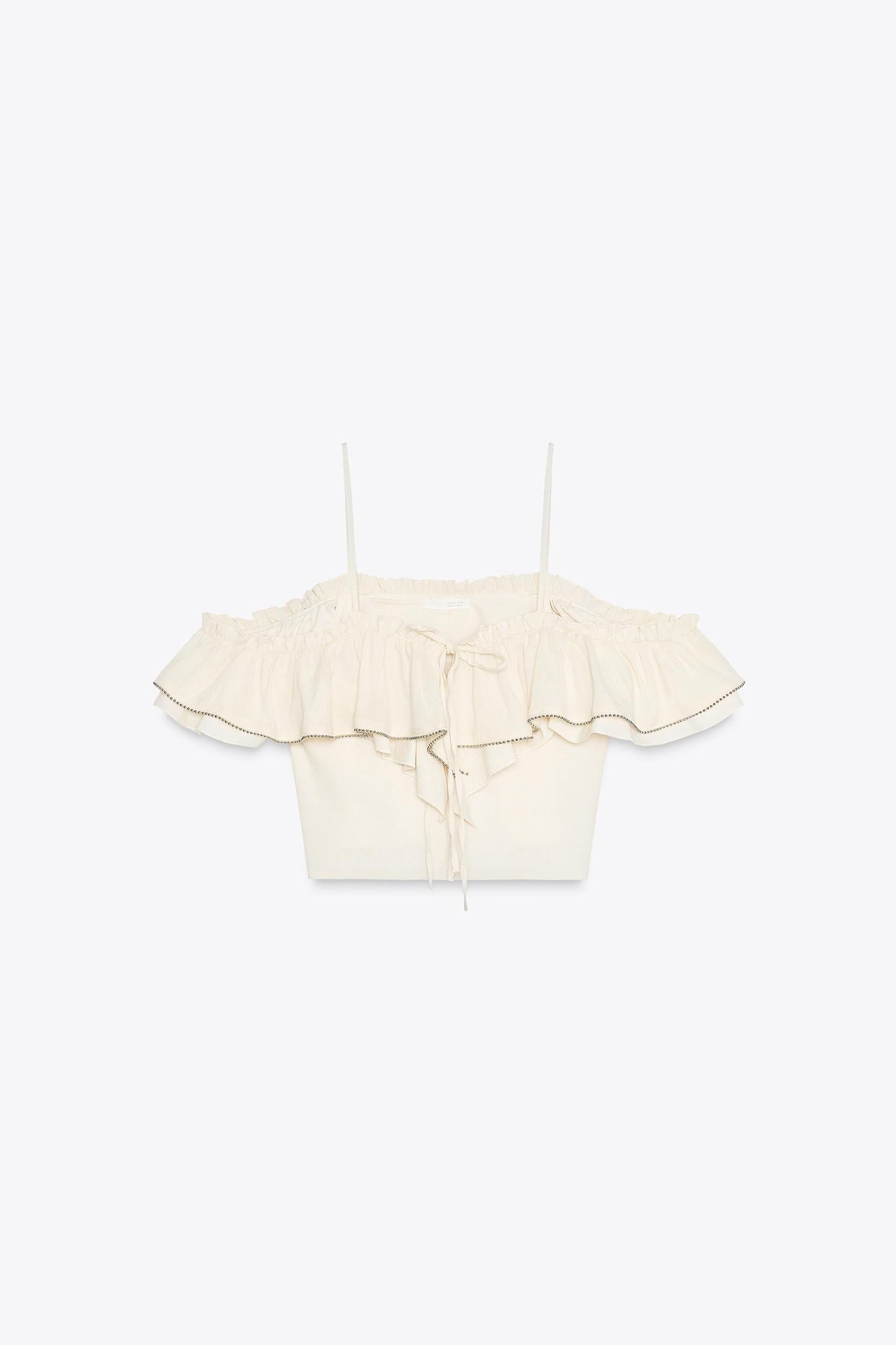 COLD-SHOULDER BEADED CROP TOP Product Image