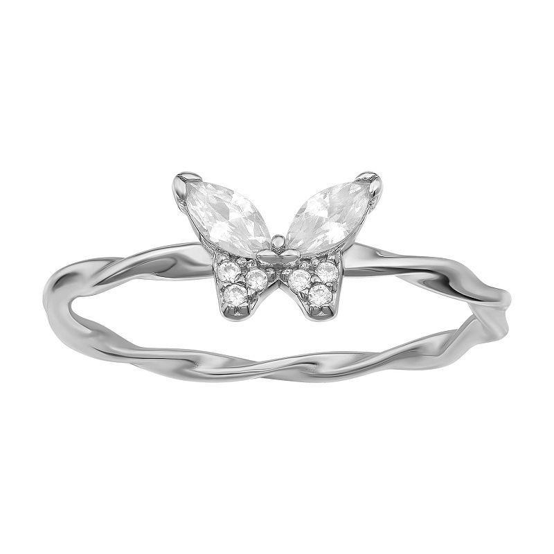 PRIMROSE Sterling Silver Cubic Zirconia Butterfly Ring, Women's, Size: 7 Product Image