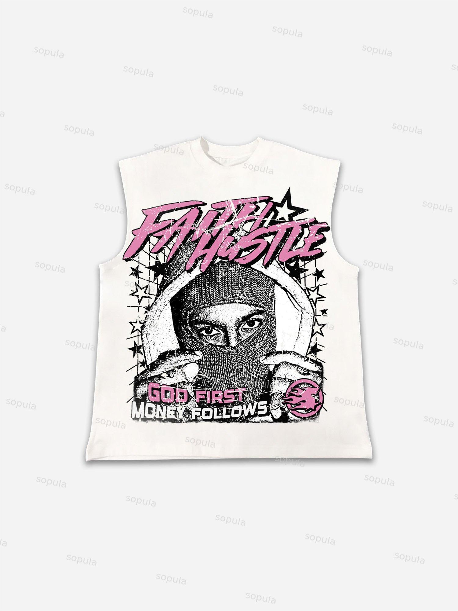 God First Faith Hustle Vintage Street Aged Portrait Graphic Cotton Tank Top Product Image