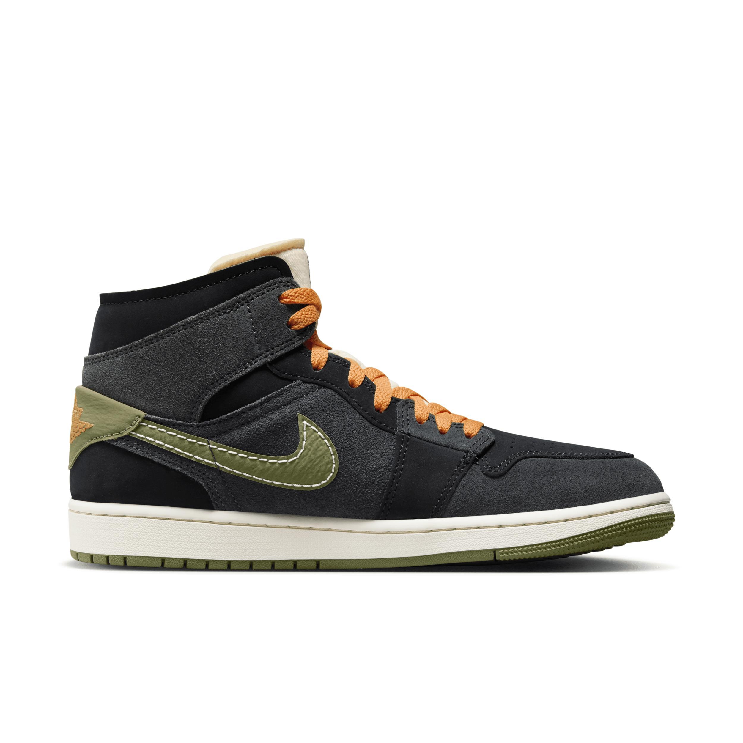 Jordan Mens AJ 1 Mid SE - Basketball Shoes Grey/Black/Green Product Image