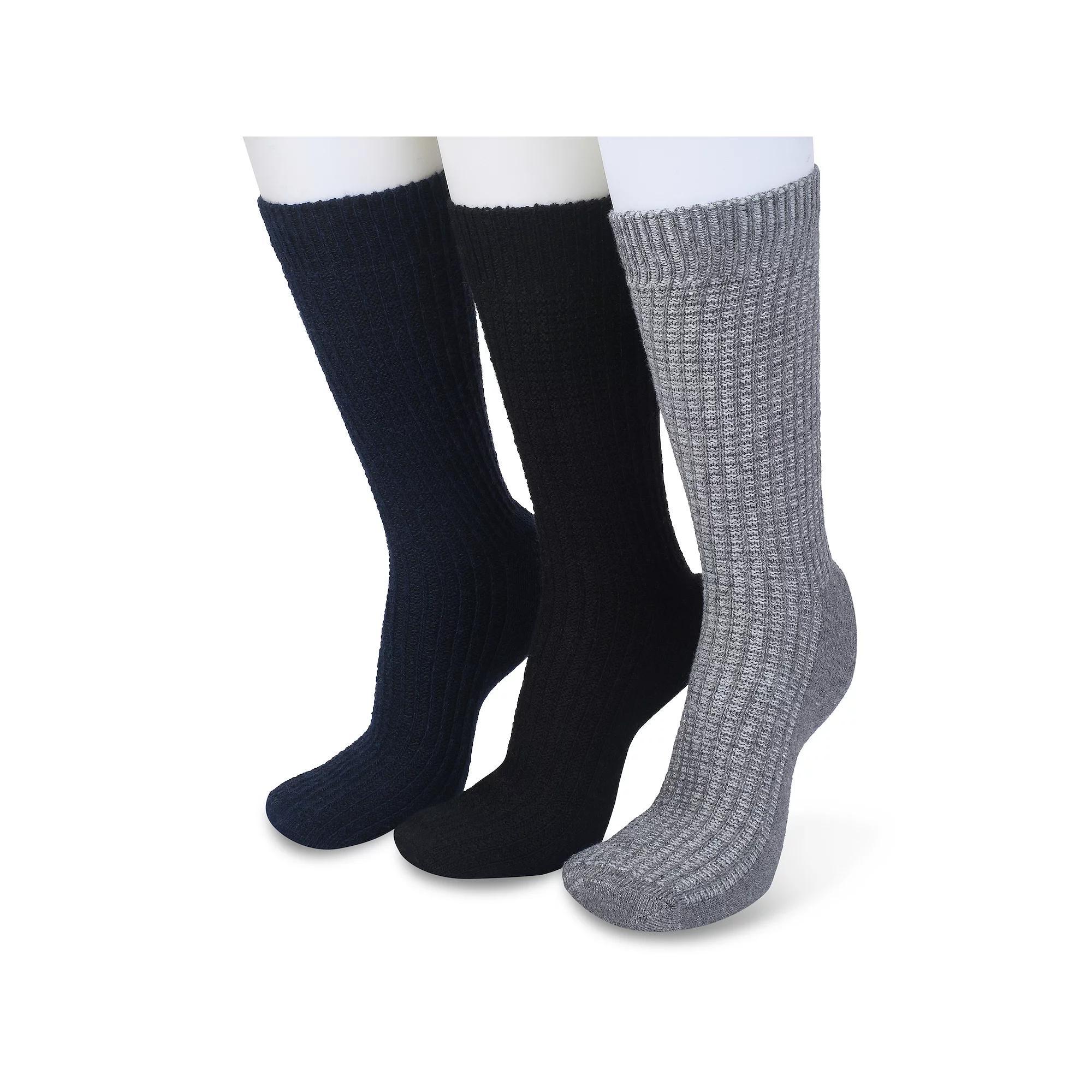Women's GaaHuu 3-Pack Wool Blend Textured Socks, Size: 9-11, Black Gray Navy Product Image