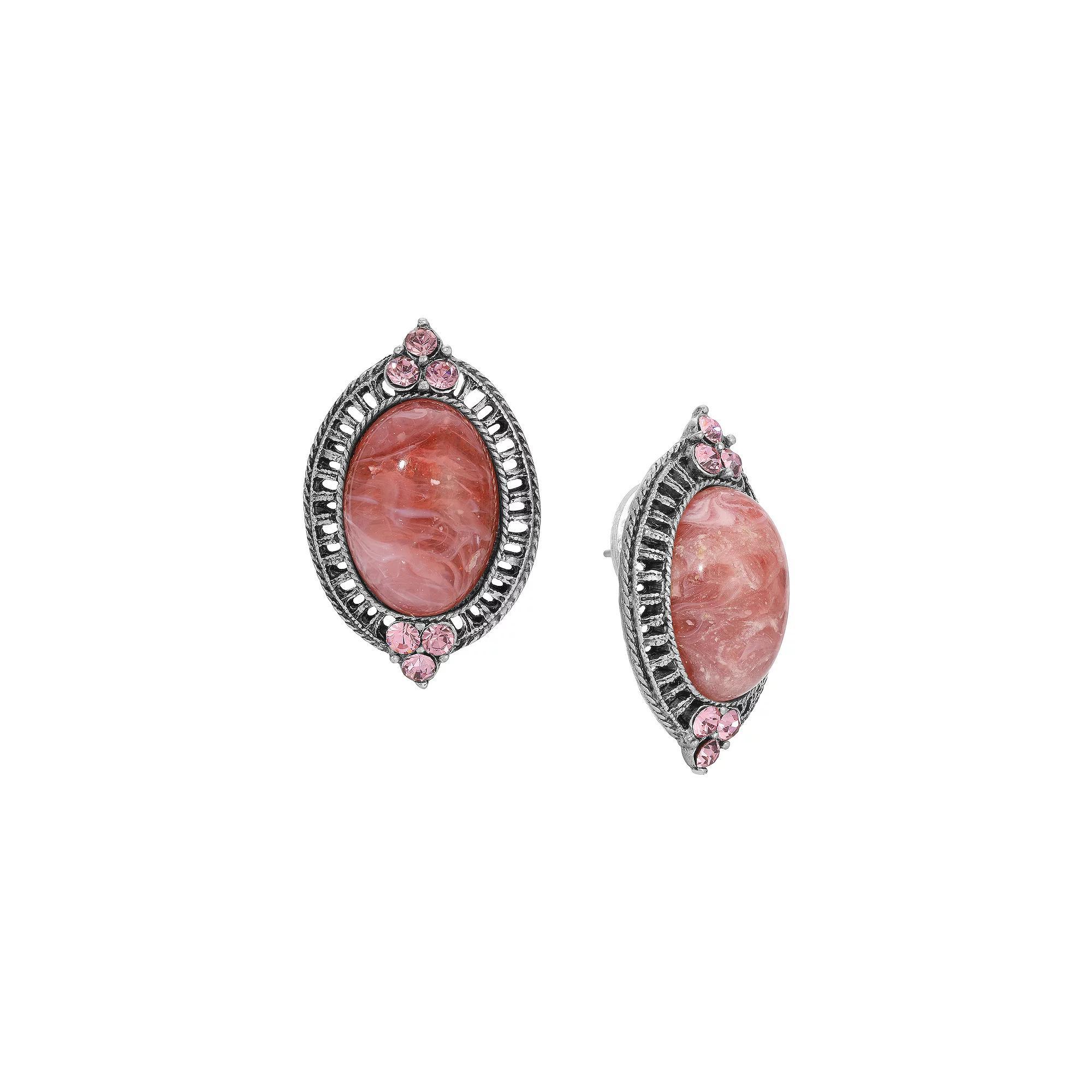 1928 Silver Tone Pink Stone & Pink Crystal Stud Earrings, Womens Product Image