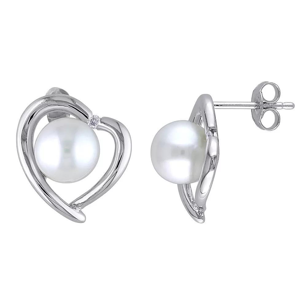 Stella Grace Sterling Silver Diamond Accent & Freshwater Cultured Pearl Heart Earrings, Women's Product Image