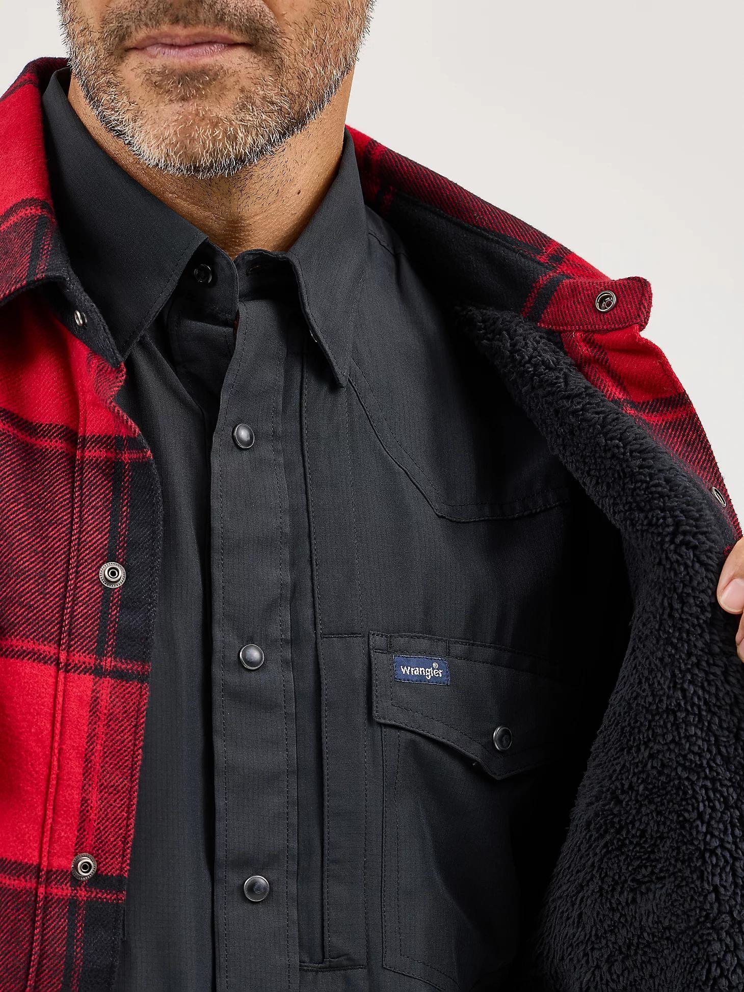 Men's Wrangler Sherpa Lined Flannel Snap Shirt Jacket | Men's JACKETS & OUTERWEAR | Wrangler® Product Image