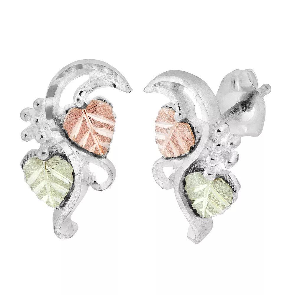Black Hills Gold Tri-Tone Leaf Stud Earrings in Sterling Silver, Women's, 10k Gold Product Image