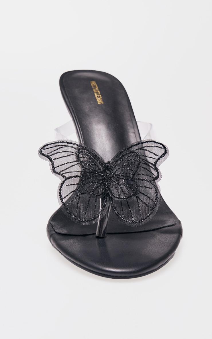 Black PU Round Toe Clear Strap Butterfly Heeled Mules Product Image