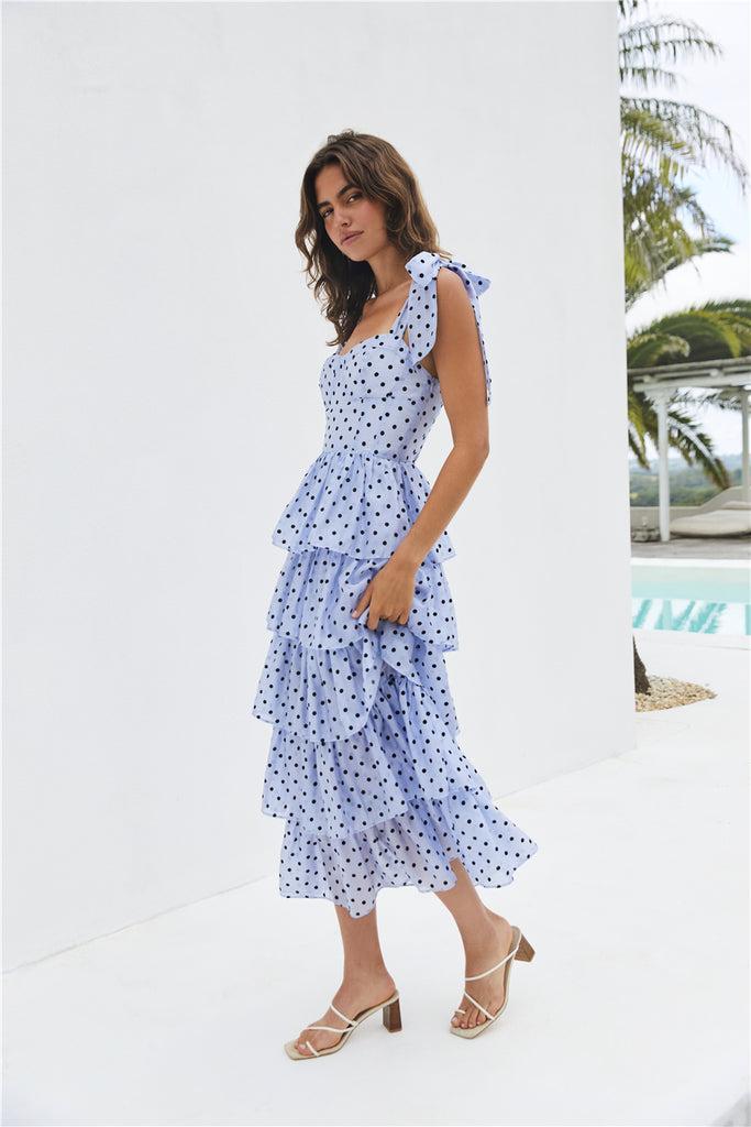 Mediterranean Muse Tiered Midi Dress Blue Product Image