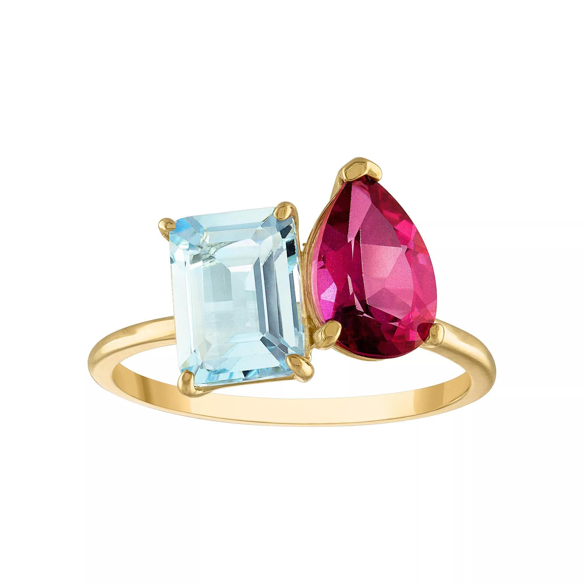 Tiara 10k Gold Pink & Blue Topaz Ring, Women's Product Image