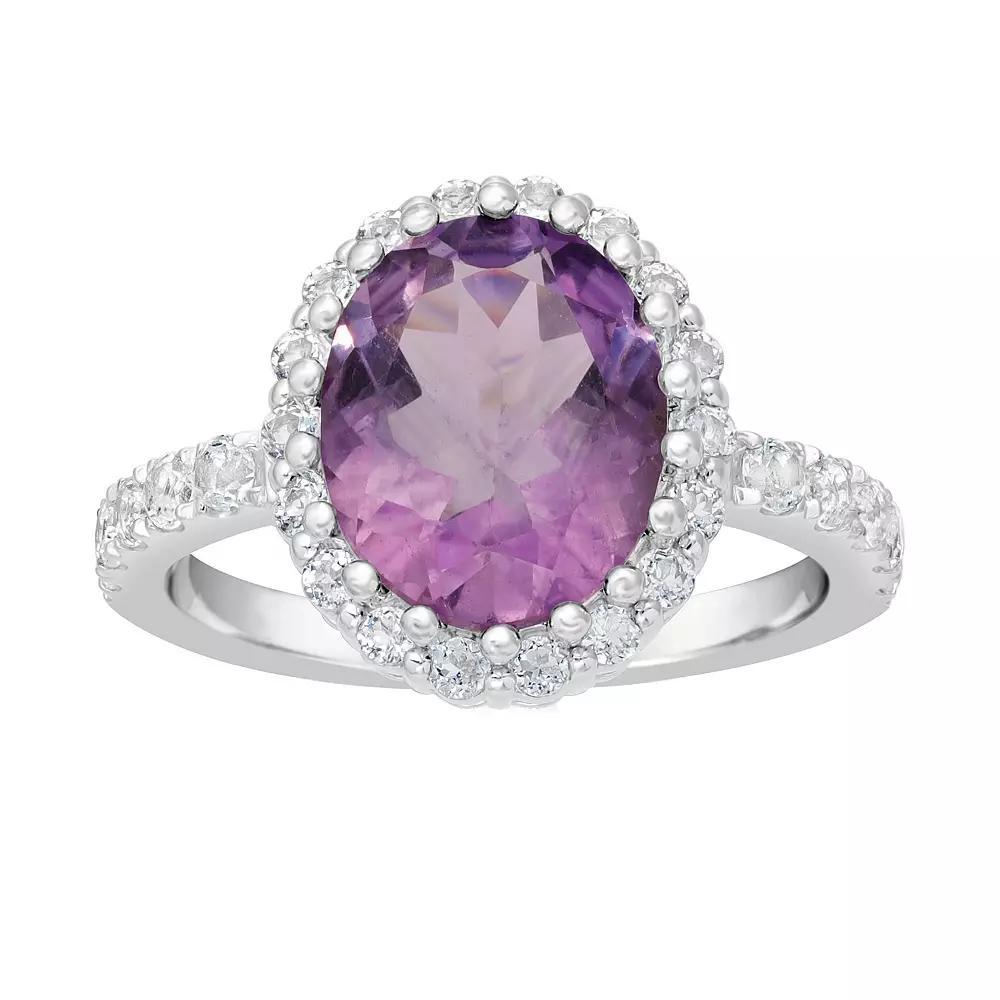 Gemminded Sterling Silver Amethyst & White Topaz Halo Ring, Women's, Size: 7 Product Image
