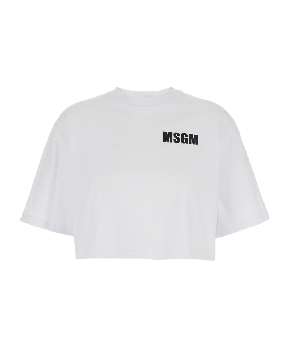 MSGM Cropped Cotton T-shirt In White Product Image