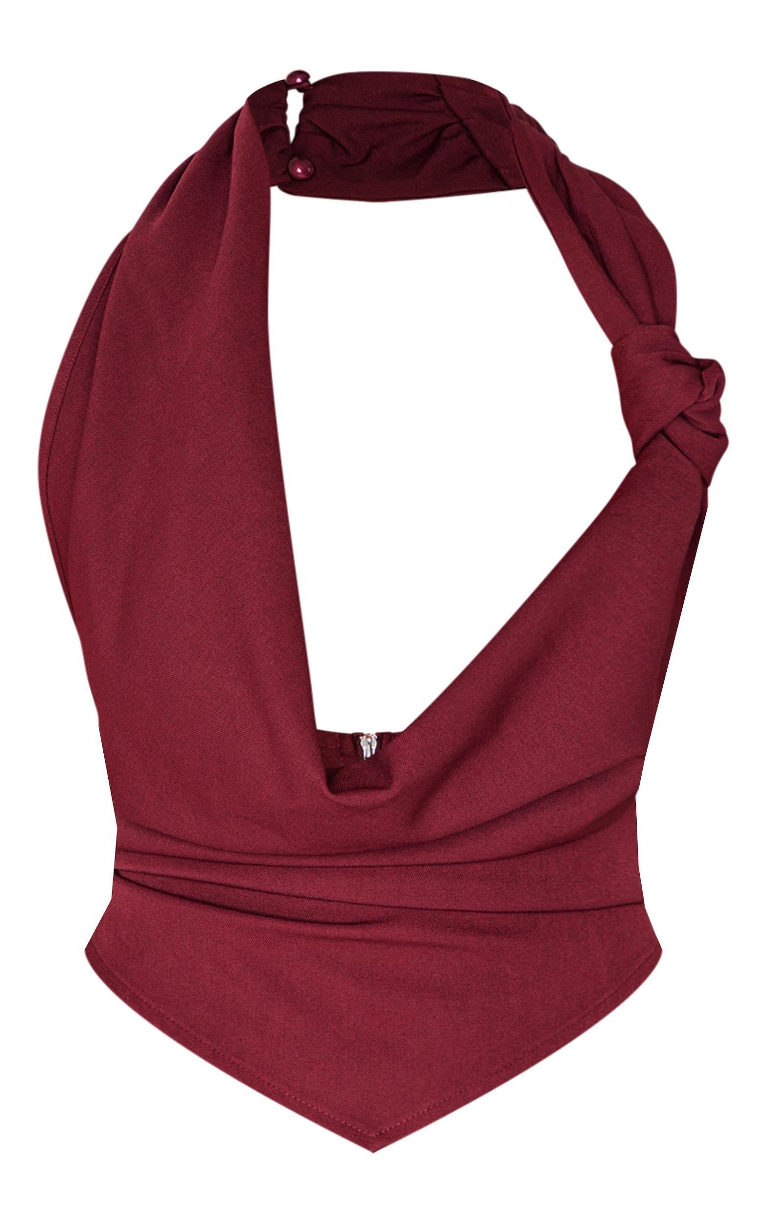 Burgundy Woven Cowl Neck Long Top Product Image
